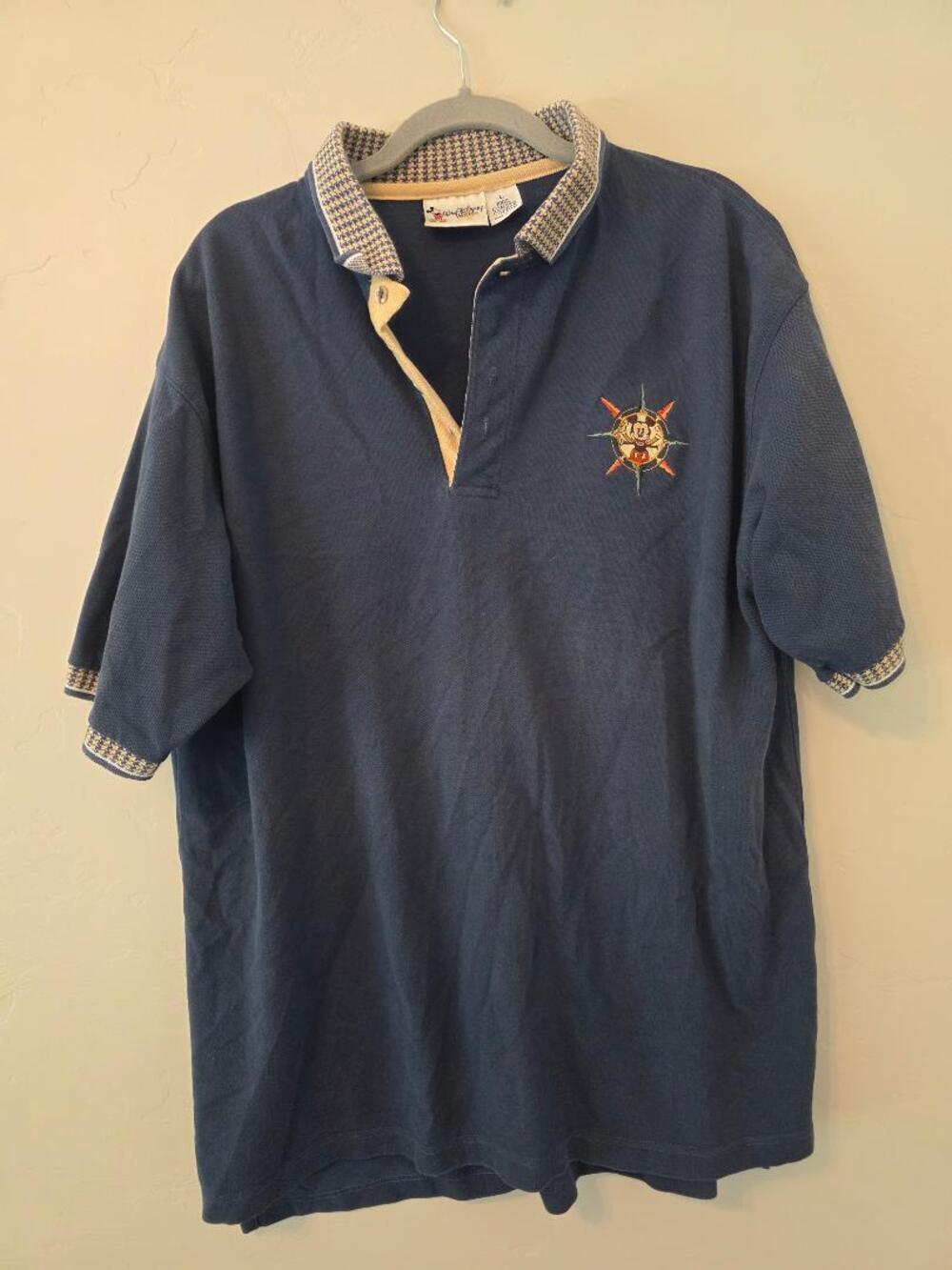 Vintage Walt Disney World Mickey Compass Polo Shirt Made USA Navy